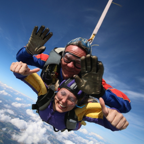 Two people skydiving in tandem
