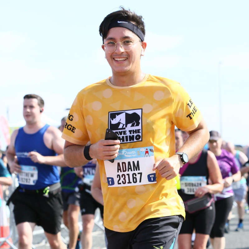 A runner running the Great North Run 2022 for Save the Rhino